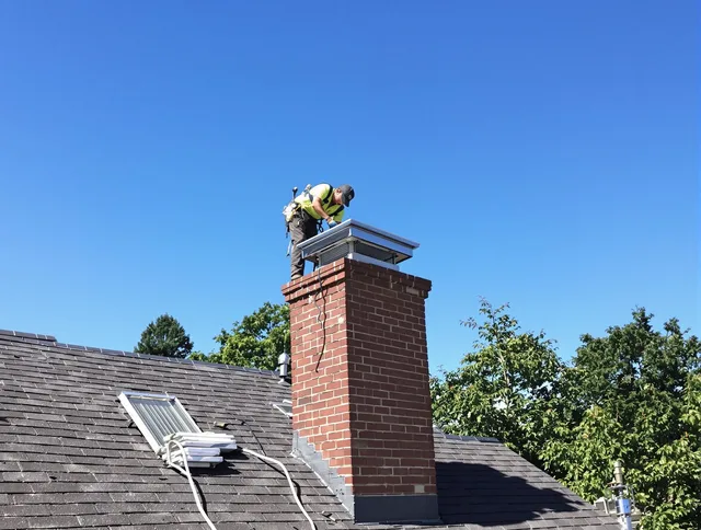 Black Forest Chimney Sweep technician measuring a chimney cap in Black Forest, CO