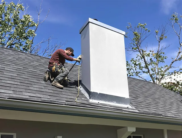 Black Forest Chimney Sweep team member finishing chimney construction in Black Forest, CO