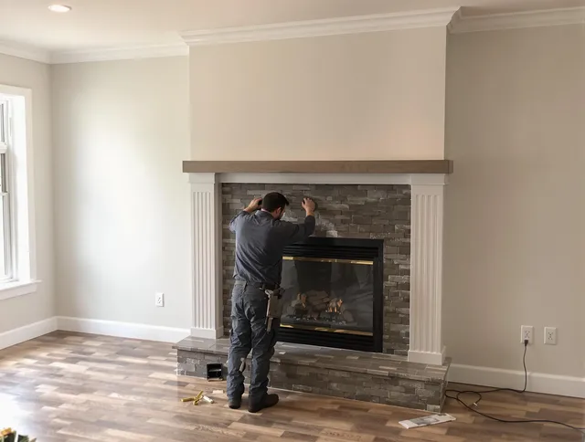 Black Forest Chimney Sweep finishing a custom fireplace install in Black Forest, CO